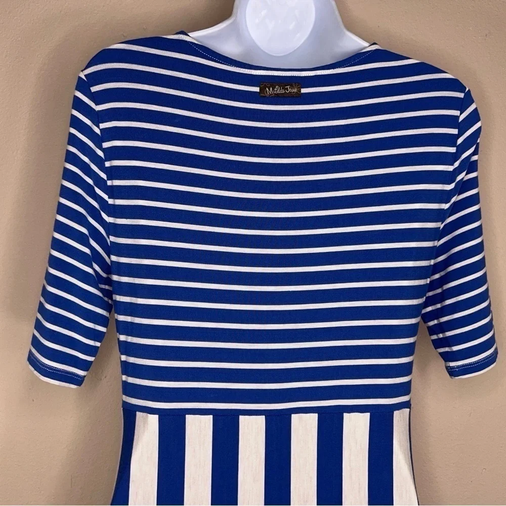 SMALL MATILDA JANE BLUE WHITE STRIPED DRESS STRETCH MAXI 3/4 Sleeve